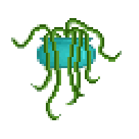 Pixel art of a hanging plant in a turquoise planter